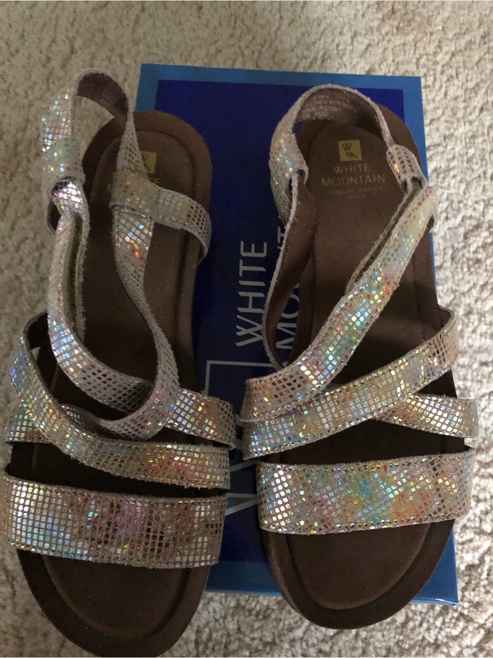 Women’s 7.5 Strappy low Wedge Sandals - Sparkle Finish Leather! worn once